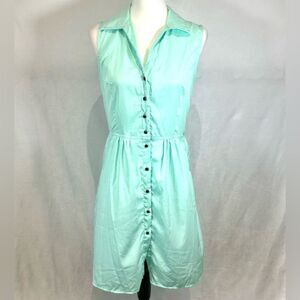 Mint green button down shirt dress with pockets size medium